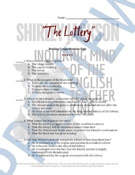 the lottery quizlet|The Lottery Shirley Jackson Quiz: Questions With Answers.